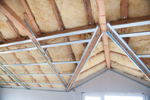 Ceiling with fiberglass batt insulation